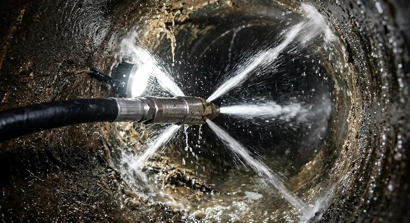 High-pressure hydro jetting nozzle cleaning sewer pipe for Sewer Line Relining in Oceanport